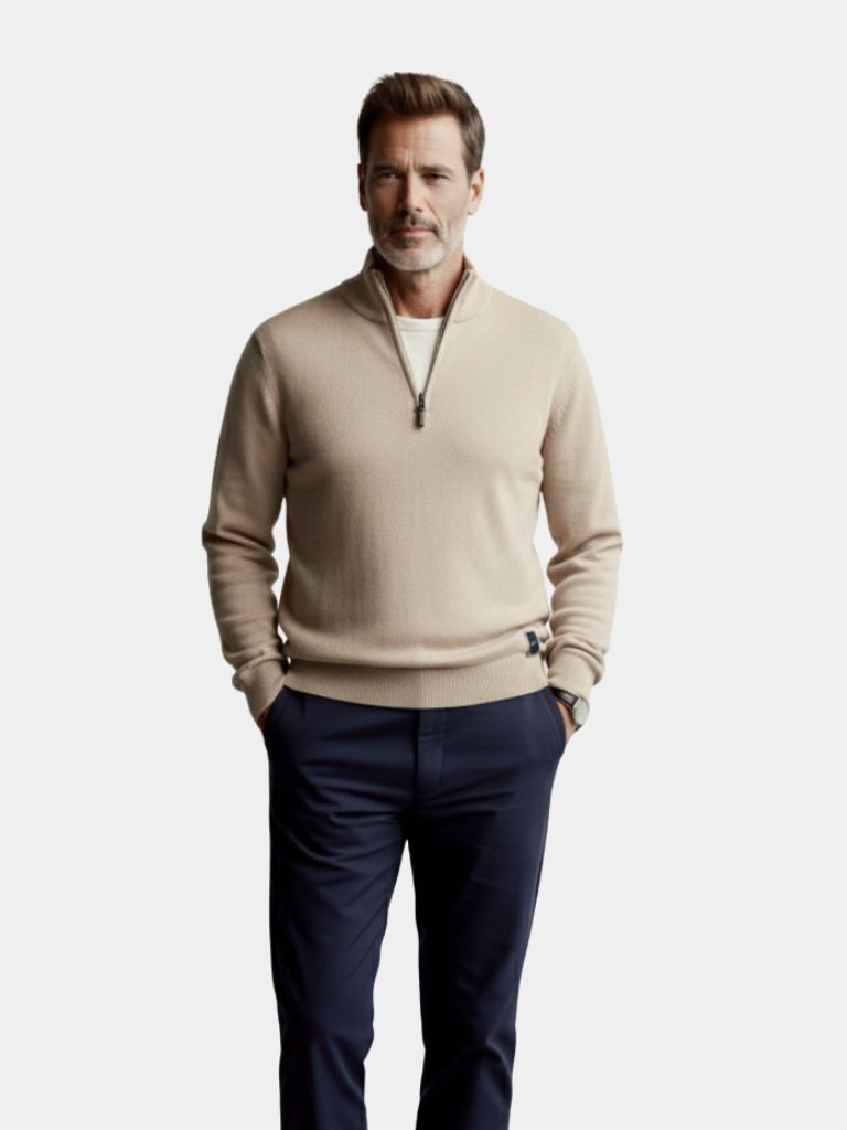 Half Zip Knitwear Solid Color Sweater - Major