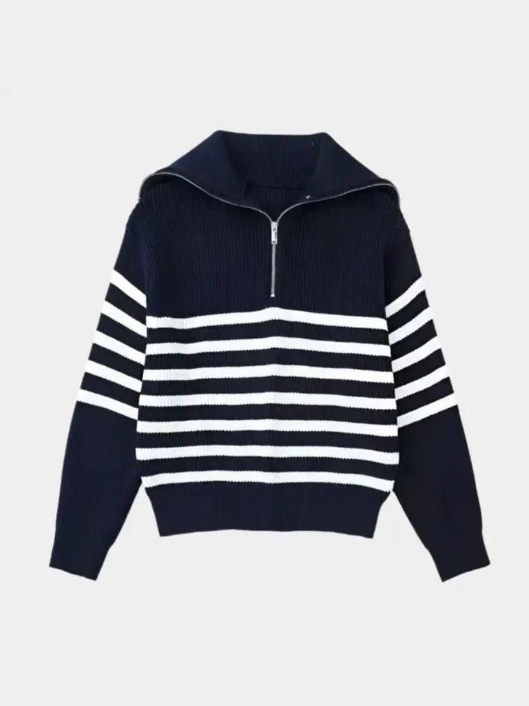 Casual Striped Zip Up Sweater