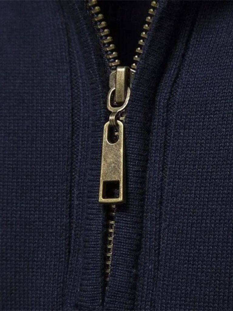 Cotton Knit Vertical Stripes Quarter-Zip Sweater