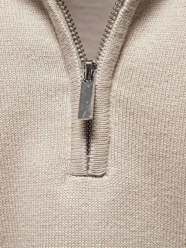 Half Zip Knitwear Solid Color Sweater - Major