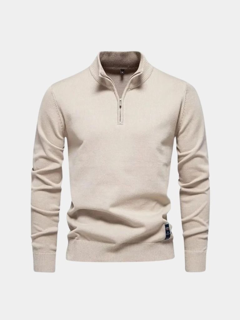 Half Zip Knitwear Solid Color Sweater - Major