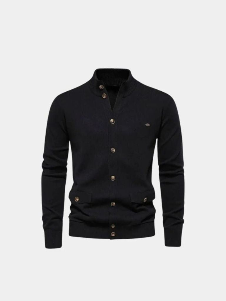 Knitted Stand Collar Cotton Cardigan