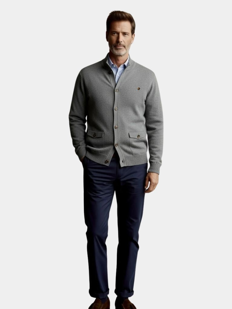 Knitted Stand Collar Cotton Cardigan