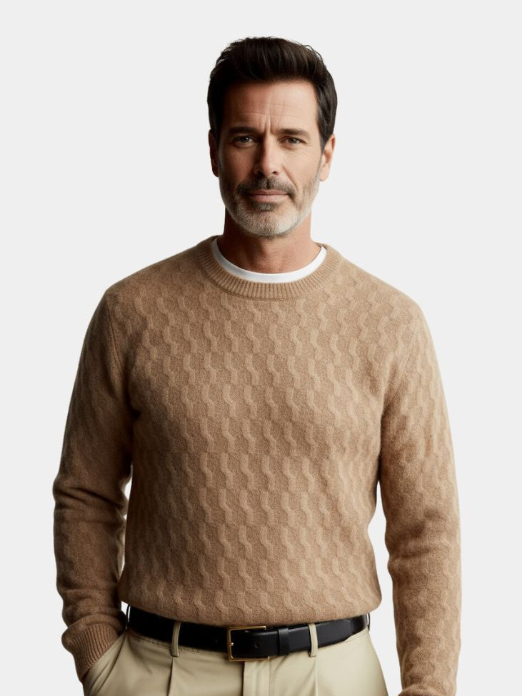 100% Wool Geometric Crew Neck Pullover Sweater