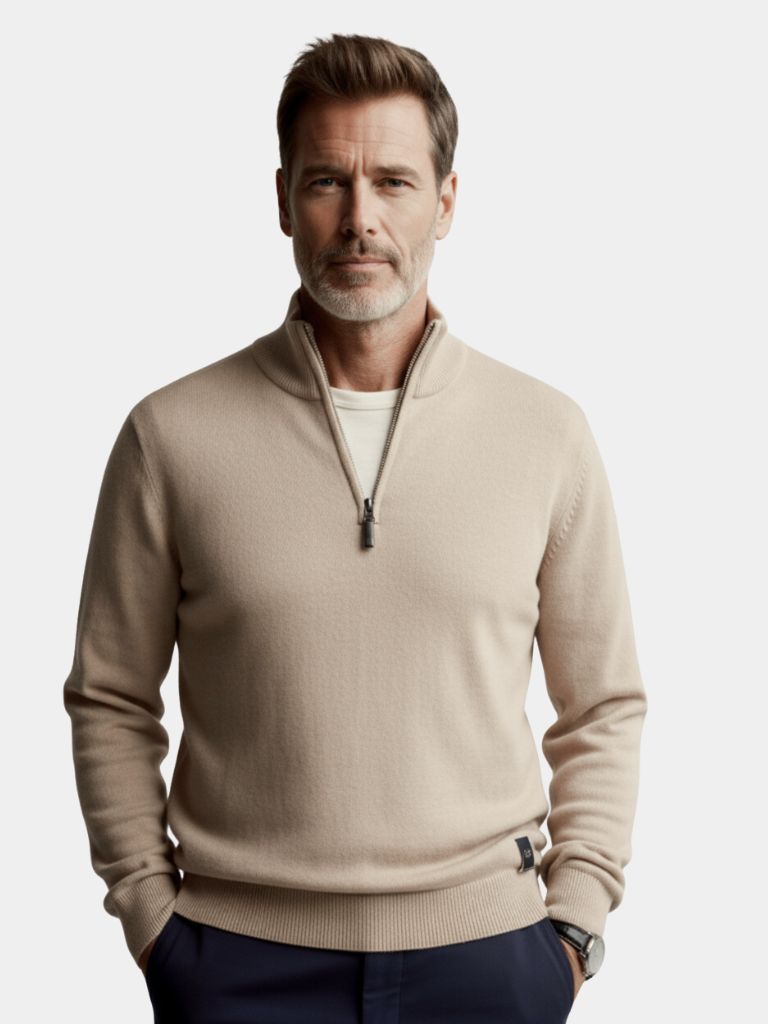 Half Zip Knitwear Solid Color Sweater - Major